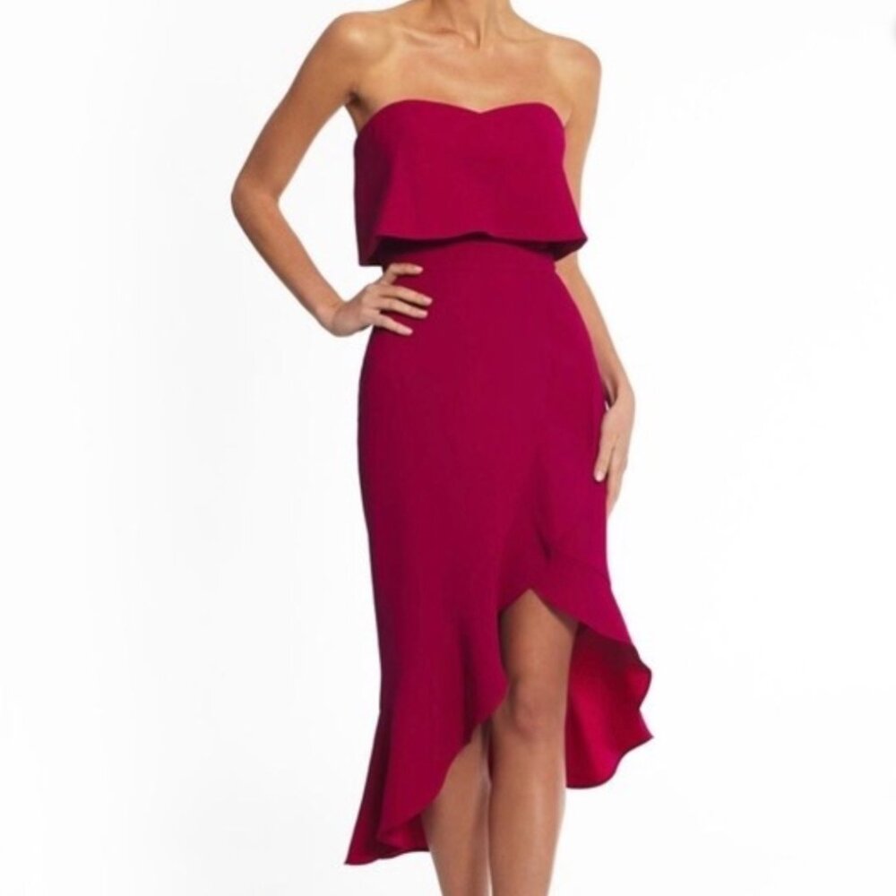 Xscape Popover strapless magenta cocktail prom semiformal midi dress | S…